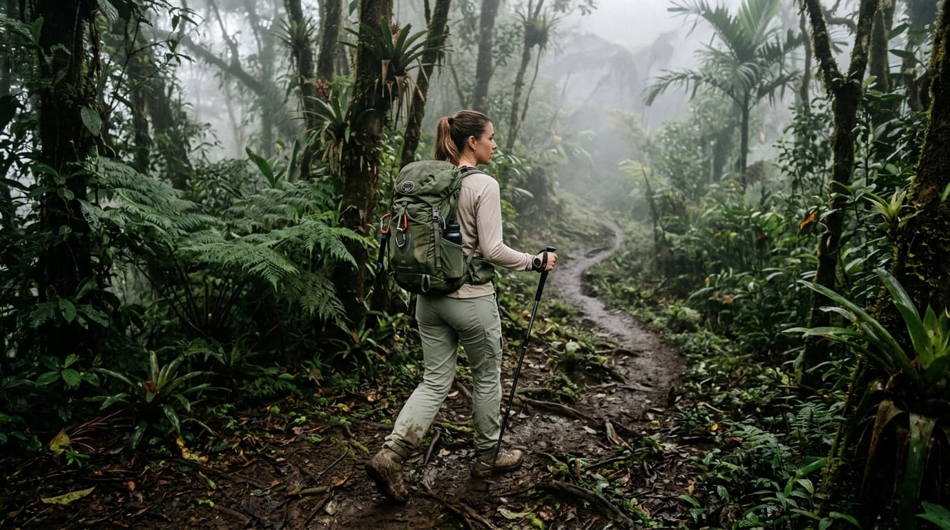 Hiking clothing treated with permethrin for mosquito protection