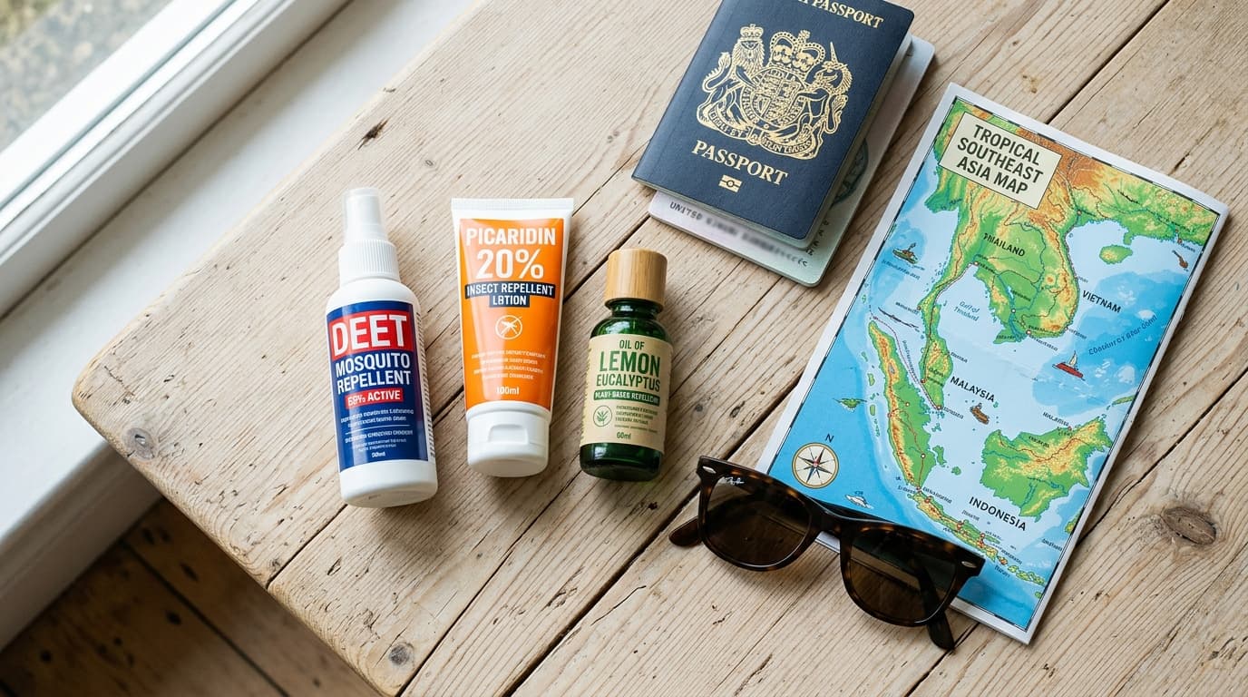 Comparison of DEET, Picaridin, and natural mosquito repellent bottles